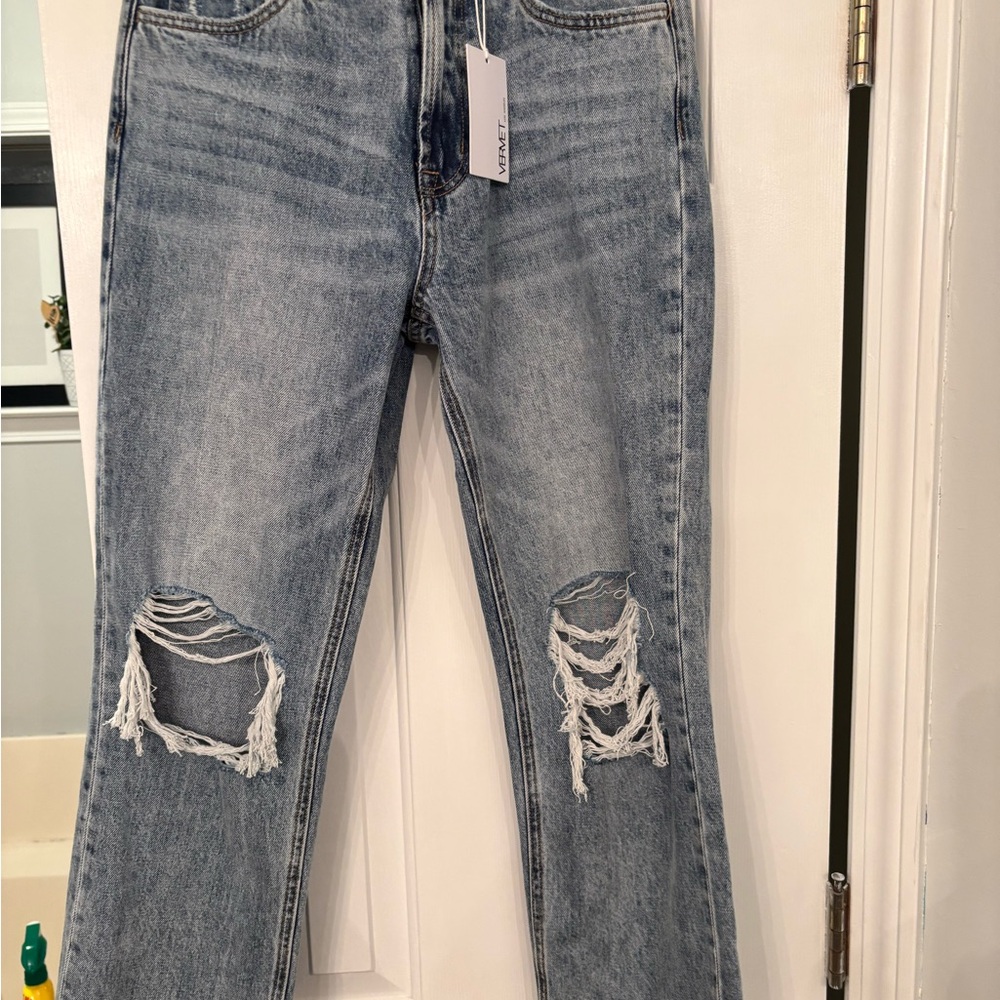 VERVET BY FLYING MONKEY Light Blue Distressed Ankle Jeans
